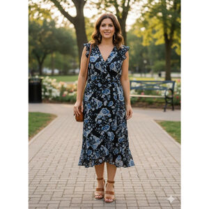 Women's KARL LAGERFELD PARIS Blue Floral Wrap Dress Size 10